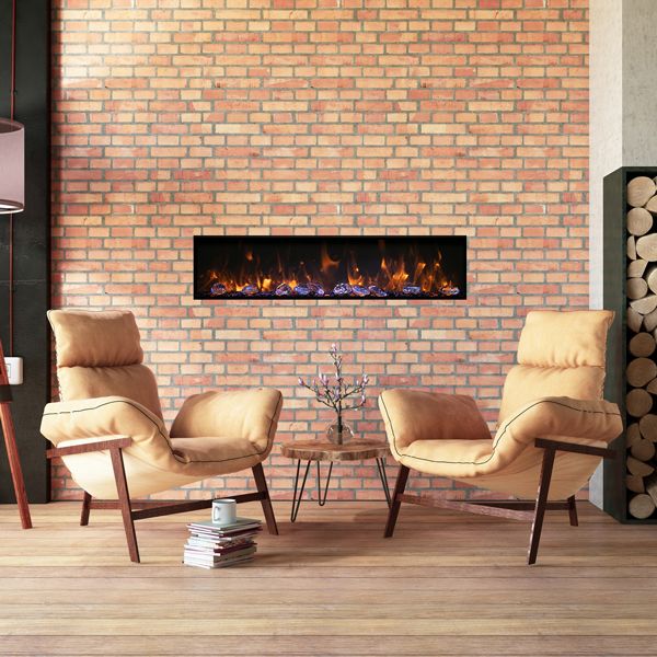 Amantii Deep 50" Electric Fireplace - Black Steel Surround